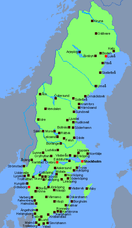 Map of Sweden with Luleå highlighted