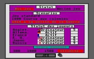Start-up game settings, version 1.1 French