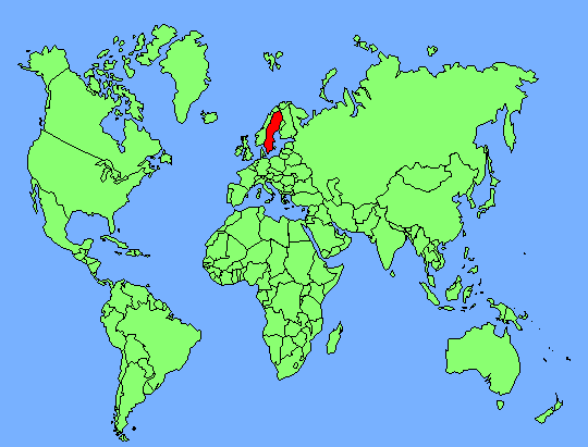 World map with Sweden highlighted